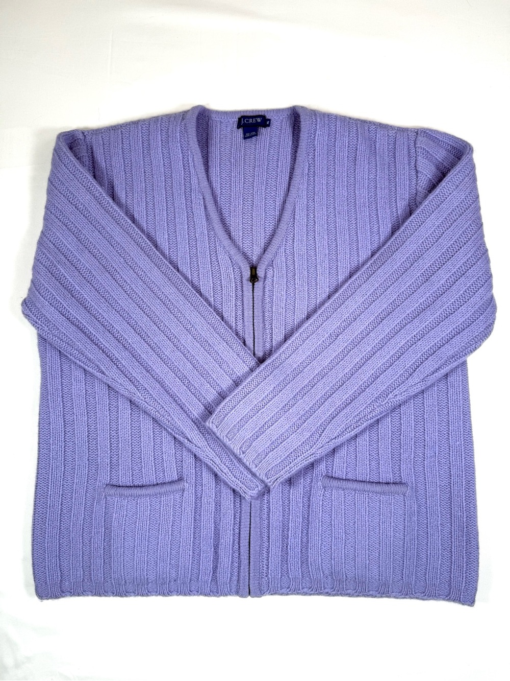 VINTAGE J.CREW Womens 90s Wool Zip Cardigan XL Grandpacore Preppy Chunky Cottage